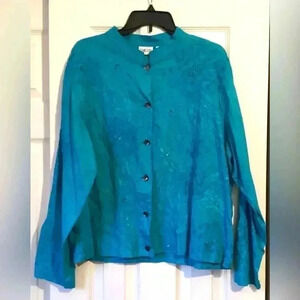 Chico's Rhythm Teal Array of Paris Lace Embellished , Floral Embroidered Jacket